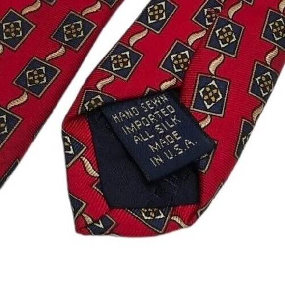 ROUNDTREE & YORKE Silk TIE Red Black Gold Made in USA Y2K Dillards 58x4 Vintage - Picture 5 of 9